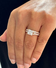 Load image into Gallery viewer, 14K Solid Rose Gold Princess Cut Moissanite And Natural Diamond Engagement Ring And Two Bands Set, Wedding Deco 2.10ctw