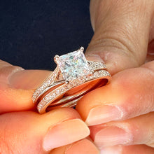 Load image into Gallery viewer, 14k Solid Rose Gold Princess And Round Cut Simulated Diamond Engagement Ring And Band Bridal Set Wedding Set 2.10ct