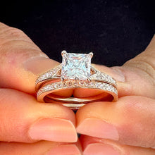 Load image into Gallery viewer, IGI Certified 14k Solid Rose Gold Princess And Round Cut Diamond Engagement Ring And Band Bridal Set Wedding Set 2.10ct F-VS2