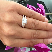 Load image into Gallery viewer, 14K Solid Rose Gold Princess Cut Moissanite And Natural Diamond Engagement Ring And Two Bands Set, Wedding Deco 2.10ctw