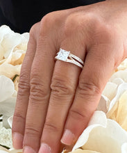 Load image into Gallery viewer, 14k Solid Rose Gold Princess And Round Cut Simulated Diamond Engagement Ring And Band Bridal Set Wedding Set 2.10ct