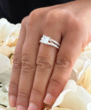 Load image into Gallery viewer, 14K Solid Rose Gold Princess Cut Moissanite And Natural Diamond Engagement Ring And Two Bands Set, Wedding Deco 2.10ctw