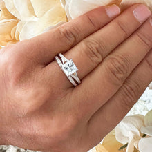 Load image into Gallery viewer, 14K Solid Rose Gold Princess Cut Moissanite And Natural Diamond Engagement Ring And Two Bands Set, Wedding Deco 2.10ctw