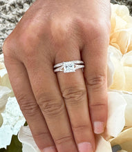 Load image into Gallery viewer, 14K Solid Rose Gold Princess Cut Moissanite And Natural Diamond Engagement Ring And Two Bands Set, Wedding Deco 2.10ctw