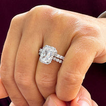 Load image into Gallery viewer, 14k White Gold Radiant Cut Moissanite And Diamonds Engagement Ring And Band Set Anniversary, Wedding, Propose 4.00ctw