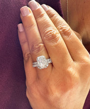 Load image into Gallery viewer, 14k White Gold Radiant Cut Moissanite And Diamonds Engagement Ring And Band Set Anniversary, Wedding, Propose 4.00ctw