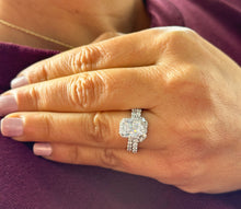 Load image into Gallery viewer, 14k White Gold Radiant Cut Moissanite And Diamonds Engagement Ring And Band Set Anniversary, Wedding, Propose 4.00ctw