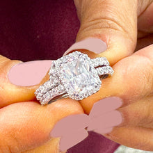 Load image into Gallery viewer, 14k White Gold Radiant Cut Moissanite And Diamonds Engagement Ring And Band Set Anniversary, Wedding, Propose 4.00ctw