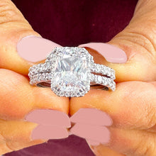 Load image into Gallery viewer, 14k White Gold Radiant Cut Moissanite And Diamonds Engagement Ring And Band Set Anniversary, Wedding, Propose 4.00ctw