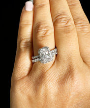 Load image into Gallery viewer, 14k Solid White Gold Radiant and Round Cut Simulated Diamond Engagement Ring And Band Bridal Set Halo 4.50ctw