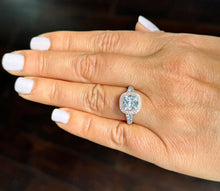 Load image into Gallery viewer, 14k White And Rose Gold Cushion Forever One Moissanite And Natural Diamond Engagement Ring Bezel Set 3.40ctw