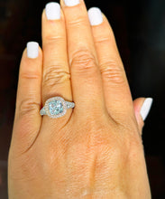 Load image into Gallery viewer, 14k White And Rose Gold Cushion Forever One Moissanite And Natural Diamond Engagement Ring Bezel Set 3.40ctw