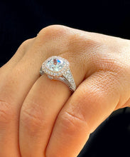 Load image into Gallery viewer, 14k White And Rose Gold Cushion Forever One Moissanite And Natural Diamond Engagement Ring Bezel Set 3.40ctw