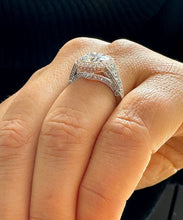 Load image into Gallery viewer, 14k Solid White And Rose Gold Cushion Cut Simulated Diamond Engagement Ring Bezel Bridal Wedding Halo 3.50ctw