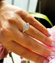 Load image into Gallery viewer, 14k White And Rose Gold Cushion Moissanite And Natural Diamond Engagement Ring Bezel Set 3.40ctw