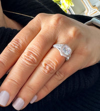 Load image into Gallery viewer, 14k White And Rose Gold Cushion Forever One Moissanite And Natural Diamond Engagement Ring Bezel Set 3.40ctw