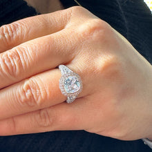 Load image into Gallery viewer, 14k Solid White And Rose Gold Cushion Cut Simulated Diamond Engagement Ring Bezel Bridal Wedding Halo 3.50ctw