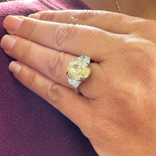 Load image into Gallery viewer, 6.50 Carats 14k Solid White Gold Fancy Yellow Oval Cut and Half Moon Cut Simulated Diamond Engagement Ring Halo, anniversary, gift