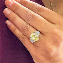 Load image into Gallery viewer, 6.50 Carats 14k Solid White Gold Fancy Yellow Oval Cut and Half Moon Cut Simulated Diamond Engagement Ring Halo, anniversary, gift
