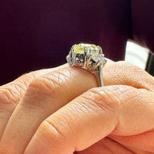 Load image into Gallery viewer, 6.50 Carats 14k Solid White Gold Fancy Yellow Oval Cut and Half Moon Cut Simulated Diamond Engagement Ring Halo, anniversary, gift