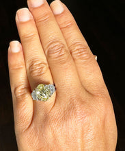 Load image into Gallery viewer, 6.50 Carats 14k Solid White Gold Fancy Yellow Oval Cut and Half Moon Cut Simulated Diamond Engagement Ring Halo, anniversary, gift