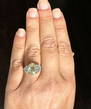 Load image into Gallery viewer, 6.50 Carats 14k Solid White Gold Fancy Yellow Oval Cut and Half Moon Cut Simulated Diamond Engagement Ring Halo, anniversary, gift