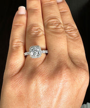 Load image into Gallery viewer, 14K Solid White Gold Round Cut Moissanite and Round Cut Natural Diamond Engagement Ring Eternity Style Halo Prong 3.00ctw