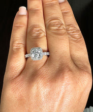 Load image into Gallery viewer, 14K Solid White Gold Round Cut Forever One Moissanite and Round Cut Natural Diamond Engagement Ring Eternity Style Halo Prong 3.00ctw