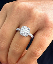 Load image into Gallery viewer, 14K Solid White Gold Round Cut Forever One Moissanite and Round Cut Natural Diamond Engagement Ring Eternity Style Halo Prong 3.00ctw