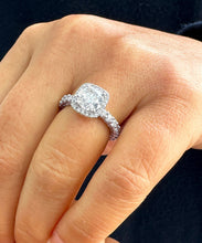 Load image into Gallery viewer, 14K Solid White Gold Round Cut Forever One Moissanite and Round Cut Natural Diamond Engagement Ring Eternity Style Halo Prong 3.00ctw