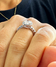 Load image into Gallery viewer, 14K Solid White Gold Round Cut Forever One Moissanite and Round Cut Natural Diamond Engagement Ring Eternity Style Halo Prong 3.00ctw