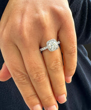 Load image into Gallery viewer, 14k Solid White Gold Round Cut Simulated Diamond Eternity Style Engagement Ring Halo Bridal Wedding Propose Prong Set 3.00ct