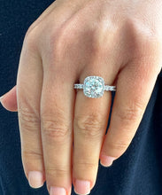 Load image into Gallery viewer, 14k Solid White Gold Round Cut Simulated Diamond Eternity Style Engagement Ring Halo Bridal Wedding Propose Prong Set 3.00ct