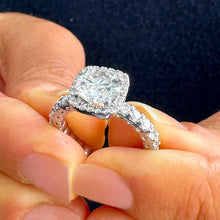 Load image into Gallery viewer, 14K Solid White Gold Round Cut Forever One Moissanite and Round Cut Natural Diamond Engagement Ring Eternity Style Halo Prong 3.00ctw