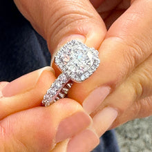 Load image into Gallery viewer, 14K Solid White Gold Round Cut Forever One Moissanite and Round Cut Natural Diamond Engagement Ring Eternity Style Halo Prong 3.00ctw