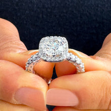 Load image into Gallery viewer, 14K Solid White Gold Round Cut Forever One Moissanite and Round Cut Natural Diamond Engagement Ring Eternity Style Halo Prong 3.00ctw