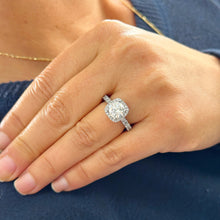 Load image into Gallery viewer, 14K Solid White Gold Round Cut Forever One Moissanite and Round Cut Natural Diamond Engagement Ring Eternity Style Halo Prong 3.00ctw