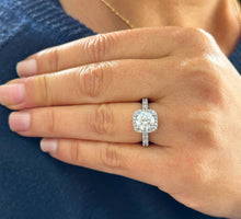 Load image into Gallery viewer, 14K Solid White Gold Round Cut Moissanite and Round Cut Natural Diamond Engagement Ring Eternity Style Halo Prong 3.00ctw