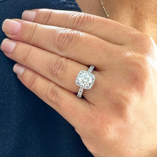 Load image into Gallery viewer, 14K Solid White Gold Round Cut Moissanite and Round Cut Natural Diamond Engagement Ring Eternity Style Halo Prong 3.00ctw