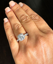 Load image into Gallery viewer, 14k Solid White Gold Round Cut Simulated Diamond Eternity Style Engagement Ring Halo Bridal Wedding Propose Prong Set 3.00ct