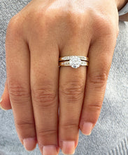 Load image into Gallery viewer, Elegant 14k Solid Yellow Gold Round Cut Simulated Diamond Engagement Ring And Band Set Bridal, Wedding, Anniversary 1.40ctw