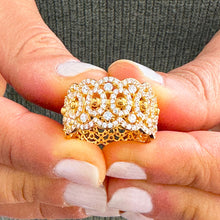 Load image into Gallery viewer, HUGE Eternity Band 12.50mm Ring Anniversary Wedding Engagement Ring Yellow Gold Plated Solid Sterling Silver .925 and 3.0ctw Diamonds