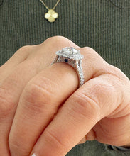Load image into Gallery viewer, 14K Solid White Gold Cushion Cut Forever One Moissanite and Round Cut Natural Diamond And Sapphire Engagement Ring Double Halo Prong 2.80ct