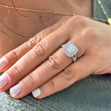 Load image into Gallery viewer, 14K Solid White Gold Cushion Cut Forever One Moissanite and Round Cut Natural Diamond And Sapphire Engagement Ring Double Halo Prong 2.80ct