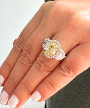 Load image into Gallery viewer, 7.00 Carats 14k Solid White Gold Fancy Yellow Oval Cut and Half Moon And Round Cut Simulated Diamond Engagement Ring Halo, anniversary, gift