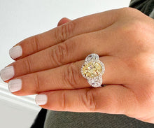 Load image into Gallery viewer, 7.00 Carats 14k Solid White Gold Fancy Yellow Oval Cut and Half Moon And Round Cut Simulated Diamond Engagement Ring Halo, anniversary, gift