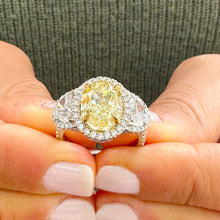 Load image into Gallery viewer, 7.00 Carats 14k Solid White Gold Fancy Yellow Oval Cut and Half Moon And Round Cut Simulated Diamond Engagement Ring Halo, anniversary, gift