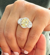 Load image into Gallery viewer, 7.00 Carats 14k Solid White Gold Fancy Yellow Oval Cut and Half Moon And Round Cut Simulated Diamond Engagement Ring Halo, anniversary, gift