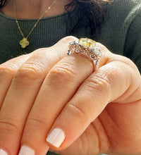 Load image into Gallery viewer, 7.00 Carats 14k Solid White Gold Fancy Yellow Oval Cut and Half Moon And Round Cut Simulated Diamond Engagement Ring Halo, anniversary, gift