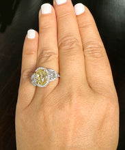 Load image into Gallery viewer, 7.00 Carats 14k Solid White Gold Fancy Yellow Oval Cut and Half Moon And Round Cut Simulated Diamond Engagement Ring Halo, anniversary, gift